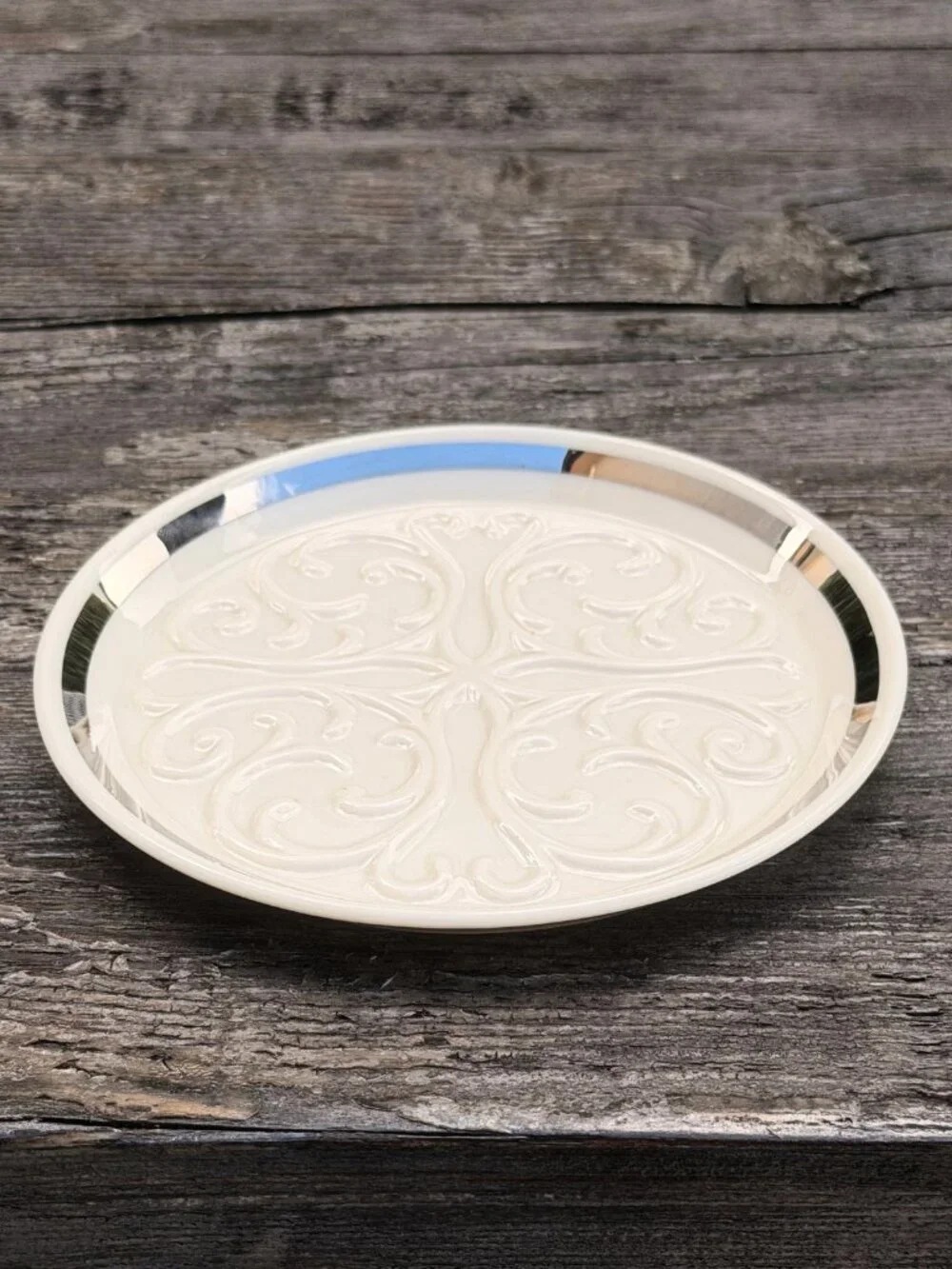 Vintage Lenox SEVILLE Collection Wine Coaster Ashtray Ivory w/ Silver Trim